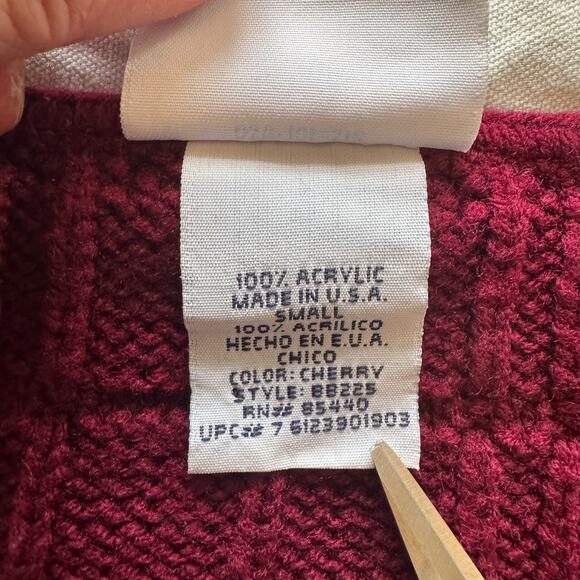 VTG Women Knit Sweater S Textured Cherry Burgundy Boxy Blouse Bobbie Brooks Fall - Picture 4 of 13